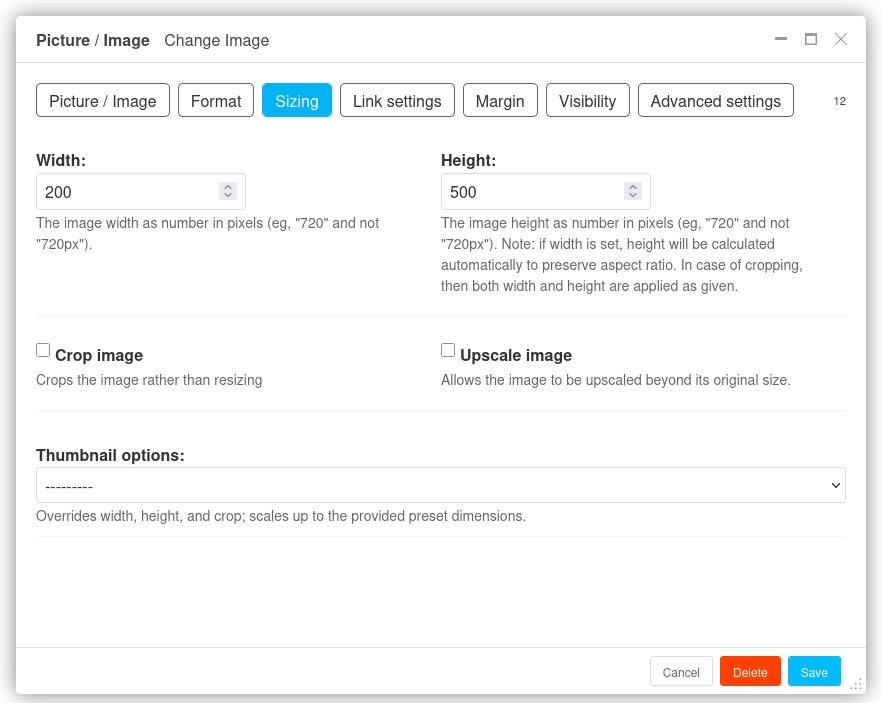 New sizing tab in djangocms-frontend